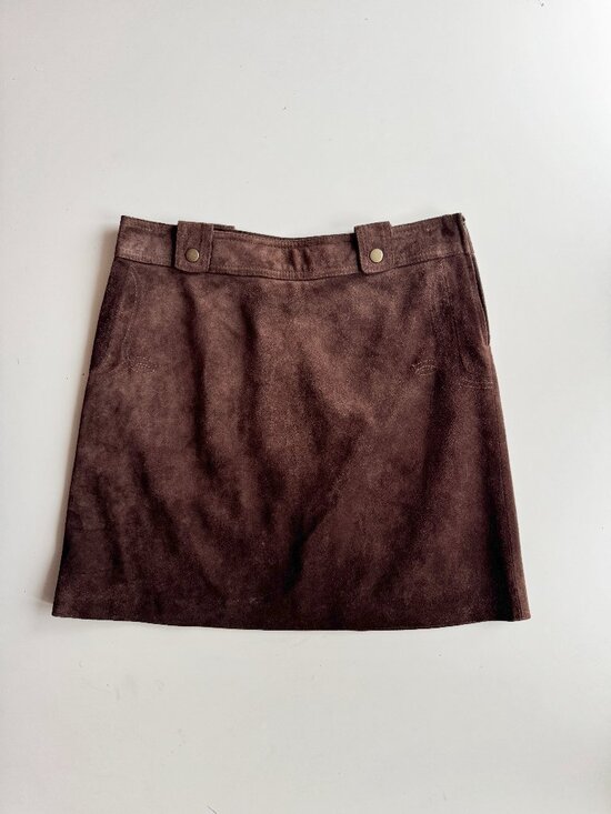 Danier Dresses & Skirts - Vintage 00's DANIER Brown 100% Leather Suede Western A-Line Mini Skirt, Size 6